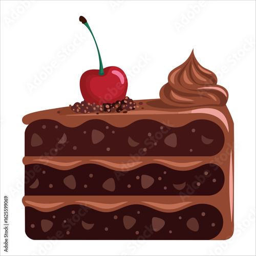 Sweet bakery cake slices for birthday and holiday events, hand drawn vector set with chocolate, fruit and candle toppings in cartoon flat style