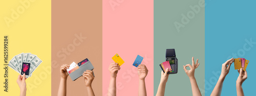 Many hands with credit card...