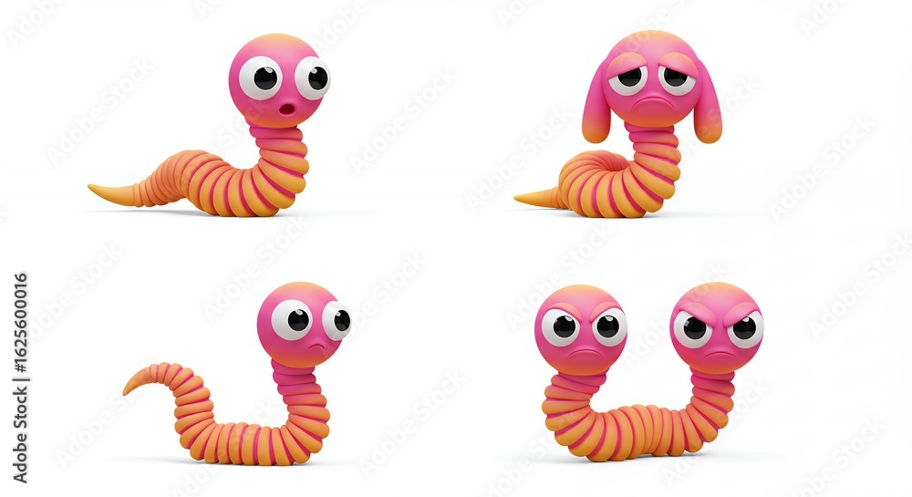 Fototapeta premium Cartoon worms expressions illustration