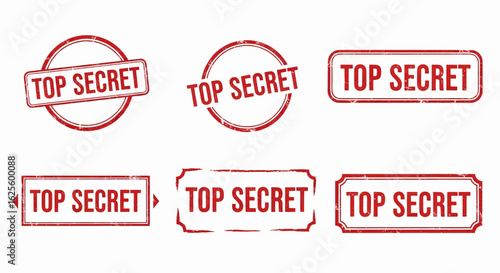 Collection of vintage red 'Top Secret' vector illustration stamps for classified document marking