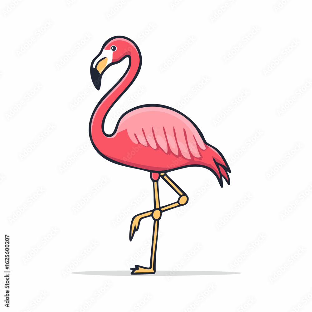 Fototapeta premium Elegant Flamingo Portrait: A Graceful Pink Bird Standing on One Leg with Curved Neck