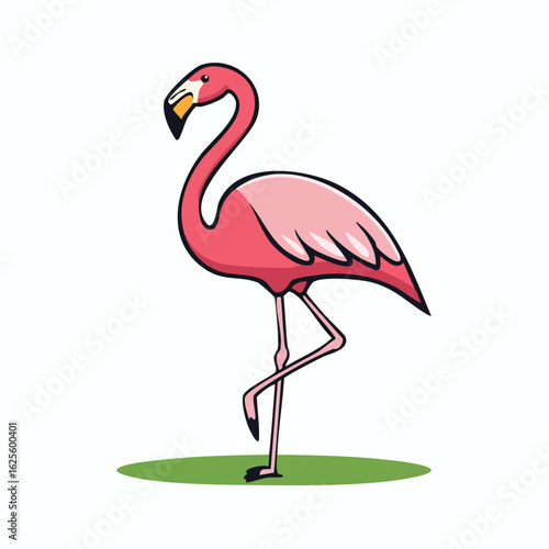 Stylized flamingo illustration standing gracefully on one leg against a white background