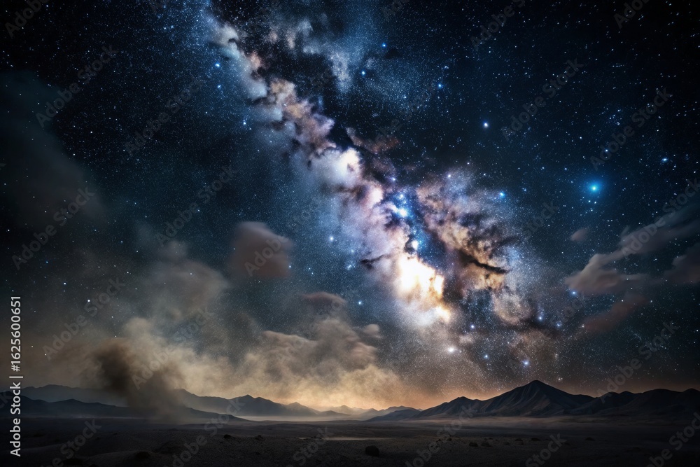 Naklejka premium Milky Way Over Mountain Landscape