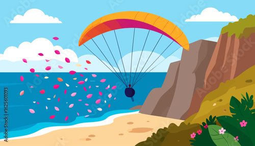 Paragliding Adventure Over Coastal Paradise with Floral Cascade