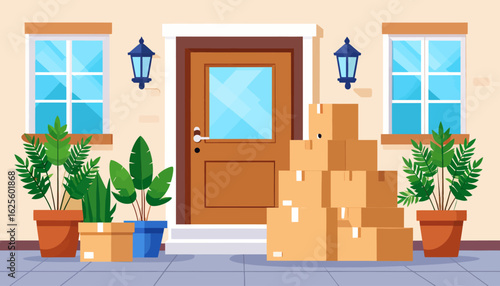 Moving Day: Boxes Stacked by Front Door
