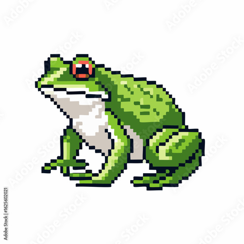 8-bit Green Pixel Art Frog Sitting: A Retro Gaming Homage to Amphibian Life