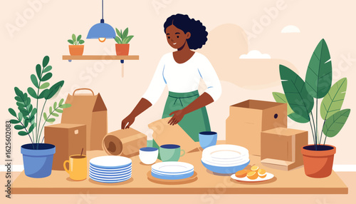Unpacking and Organizing: Home Setup Illustration