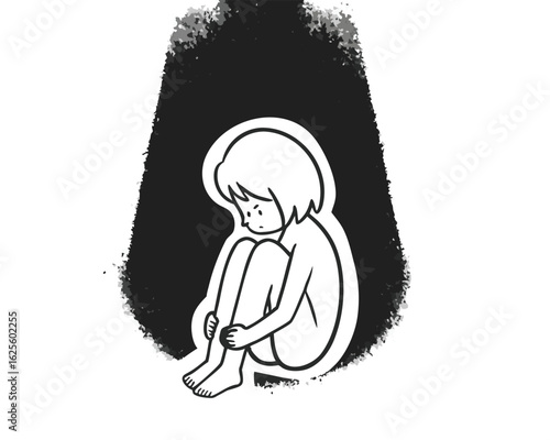 Vulnerable young person feeling sadness and isolation in the dark void alone