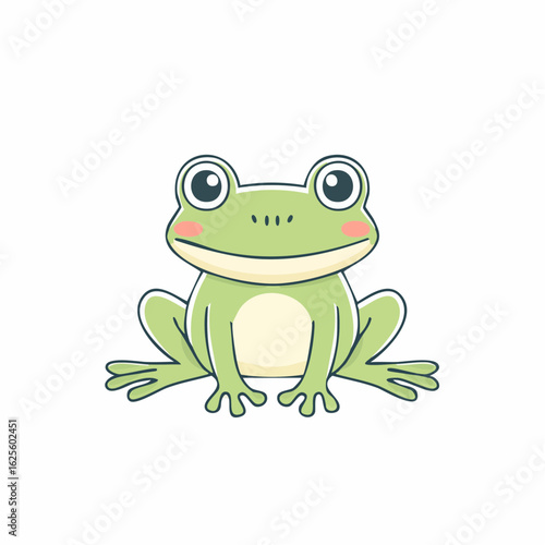 Charming Green Frog Illustration with Innocent Eyes and Rosy Cheeks on White Background