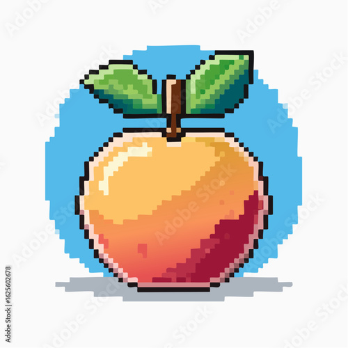 Pixelated Peach Perfection: A Retro-Inspired Delight with a Blue Halftone Background