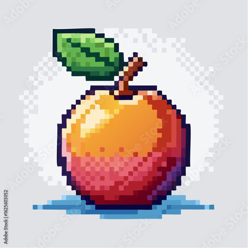 Pixelated Apple Art: Nostalgic 8-bit Fruit Illustration with a Retro Gaming Aesthetic