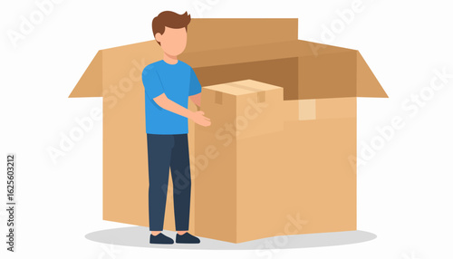 Moving Boxes: Cartoon Style Illustration