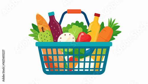 Grocery Basket Filled with Healthy Food Illustration