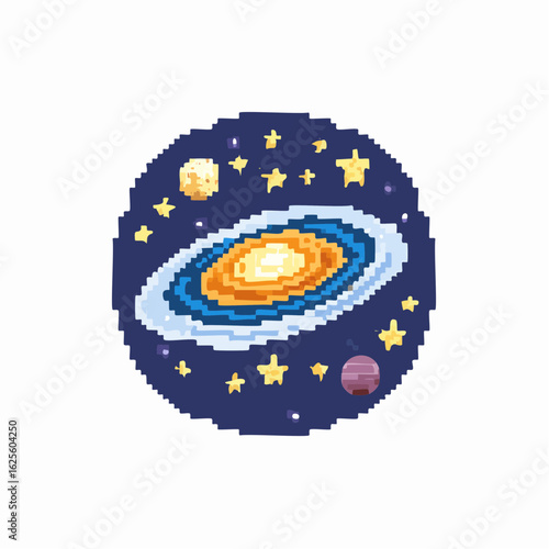 Pixelated cosmic wonder a retro galaxy illustration with vibrant celestial bodies