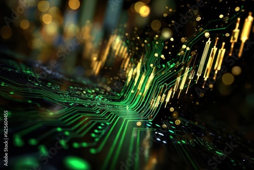 Abstract Circuit Board with Financial Data Visualization