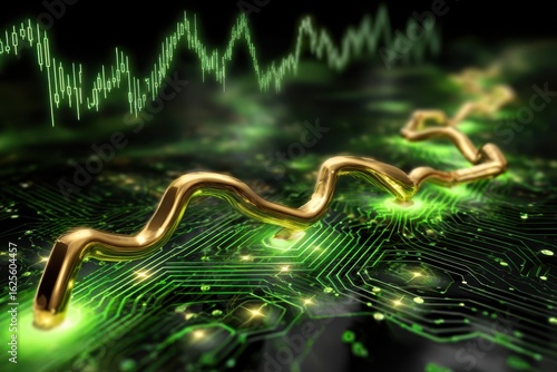 Gold Trendline on Circuit Board - Financial Market Analysis
