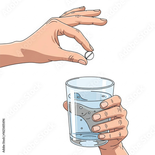 Person Holding Pill and Glass of Water Health Medicine Treatment