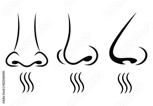 Set of Black Line Art Noses Smelling Bad Odor Vector Illustration