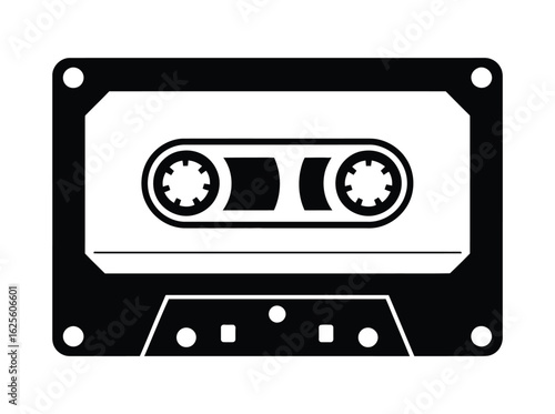 Retro Black and White Audio Cassette Tape Vector Illustration Graphic Design
