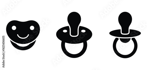 Set of Black Baby Pacifier and Dummy Silhouettes Vector Illustration