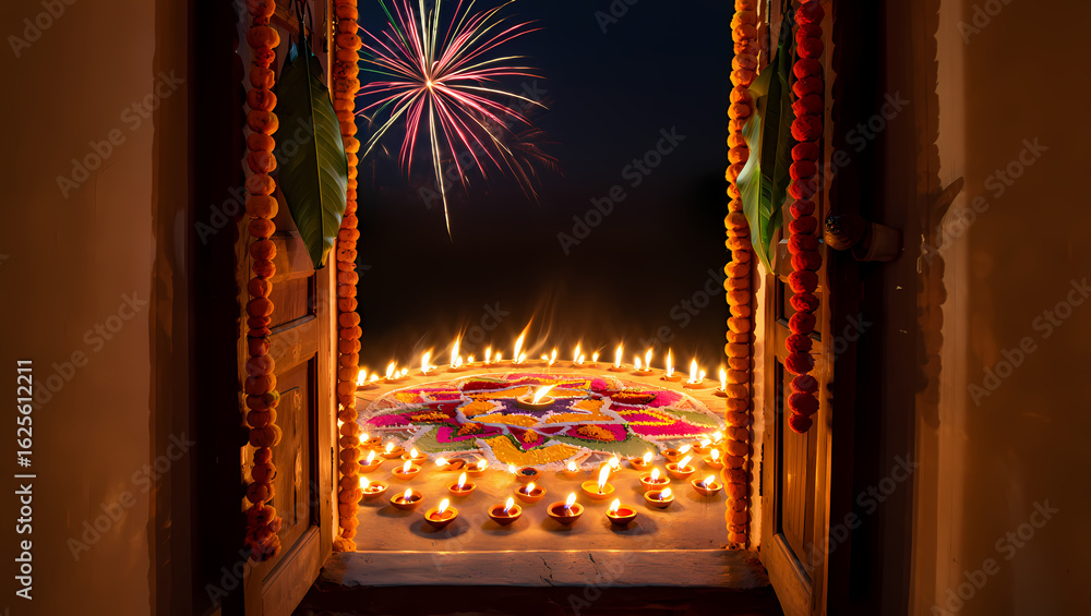 Obraz premium Diwali Celebration: Festive Lights & Fireworks