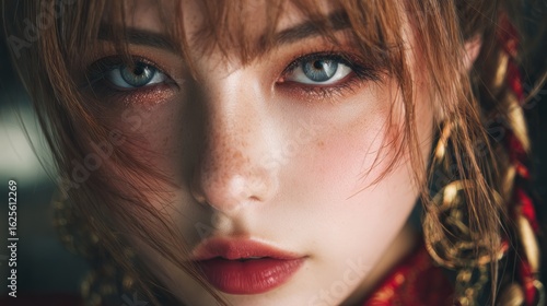 Wallpaper Mural Porträt einer jungen Frau mit Sommersprossen – Rote Haare, intensiver Blick und zarte Lippen im sanften Licht Torontodigital.ca