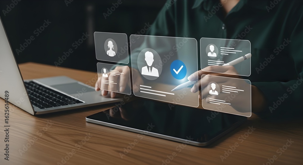 Fototapeta premium Professional recruiter chooses perfect candidate using modern technology for job selection success