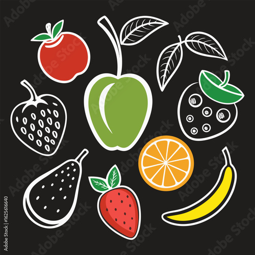 Wonderful fruit icons for background. Seamless background with fruits.