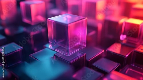 Neon Cubes Abstract Background.