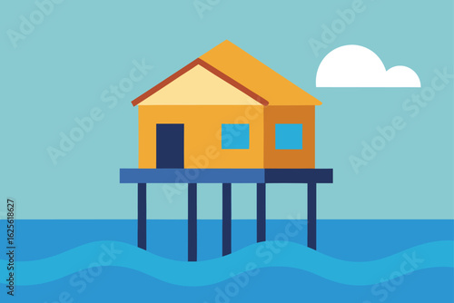 house on stilts above shallow sea water   (1).eps