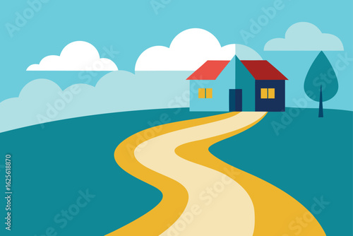 house with path leading to private beach  .eps