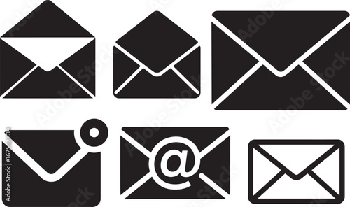Set of Black and White Email Envelopes Icons