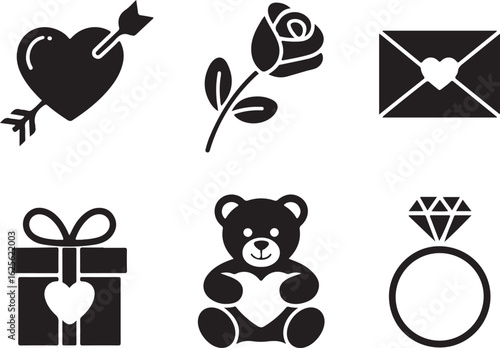 Celebrate love with hearts, roses, gifts, bears, rings, and letters