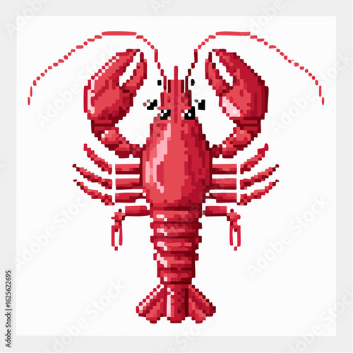 Pixelated Red Lobster Isolated on White Background, Created with Retro 8-Bit Style Art
