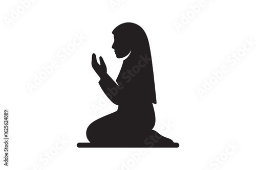 Muslim Woman Praying icon silhouette vector with white background