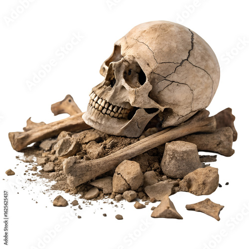  Skull and Bones Buried in Soil