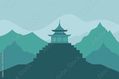 temple on mountaintop with misty background   (1).eps