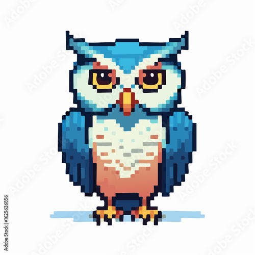 Pixelated owl illustration, a charming, detailed 8-bit artwork, perfect for retro-style games and design