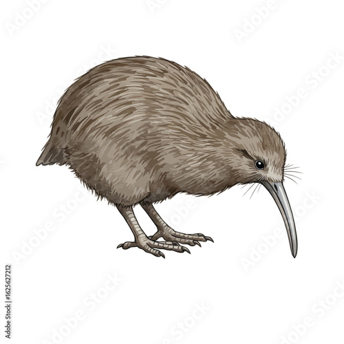 Detailed illustration of a brown kiwi bird a native flightless animal from New Zealand