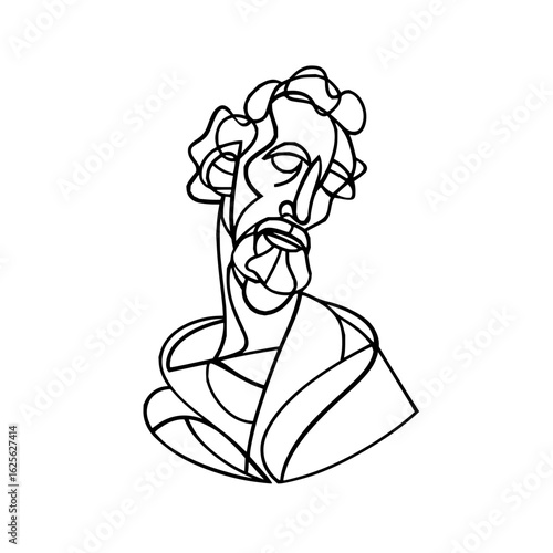 Abstract line art portrait drawing of a man bust sculpture with beard and hair vector illustration art 100