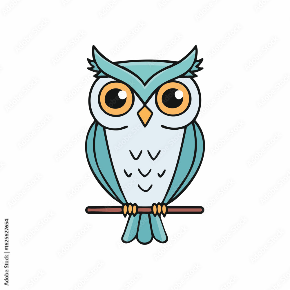 Fototapeta premium A charming blue owl illustration, perching on a branch with a captivating gaze
