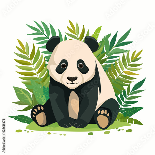 Charming Panda Portrait in a Lush Greenery Setting Depicting a Peaceful Animal Scene