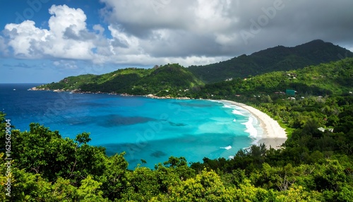 Tropical beach with Seychelles paradise.