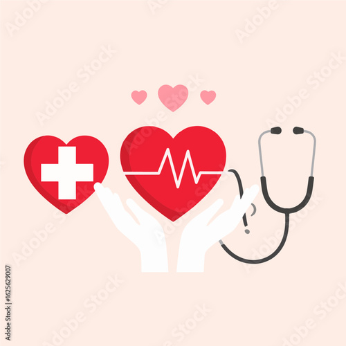 Clean flat medical icons for healthcare use: cross, heart rate, hospital tools.