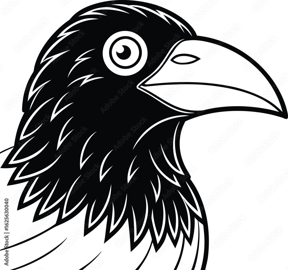 Obraz premium Illustration of a crow head isolated on white background in black and white