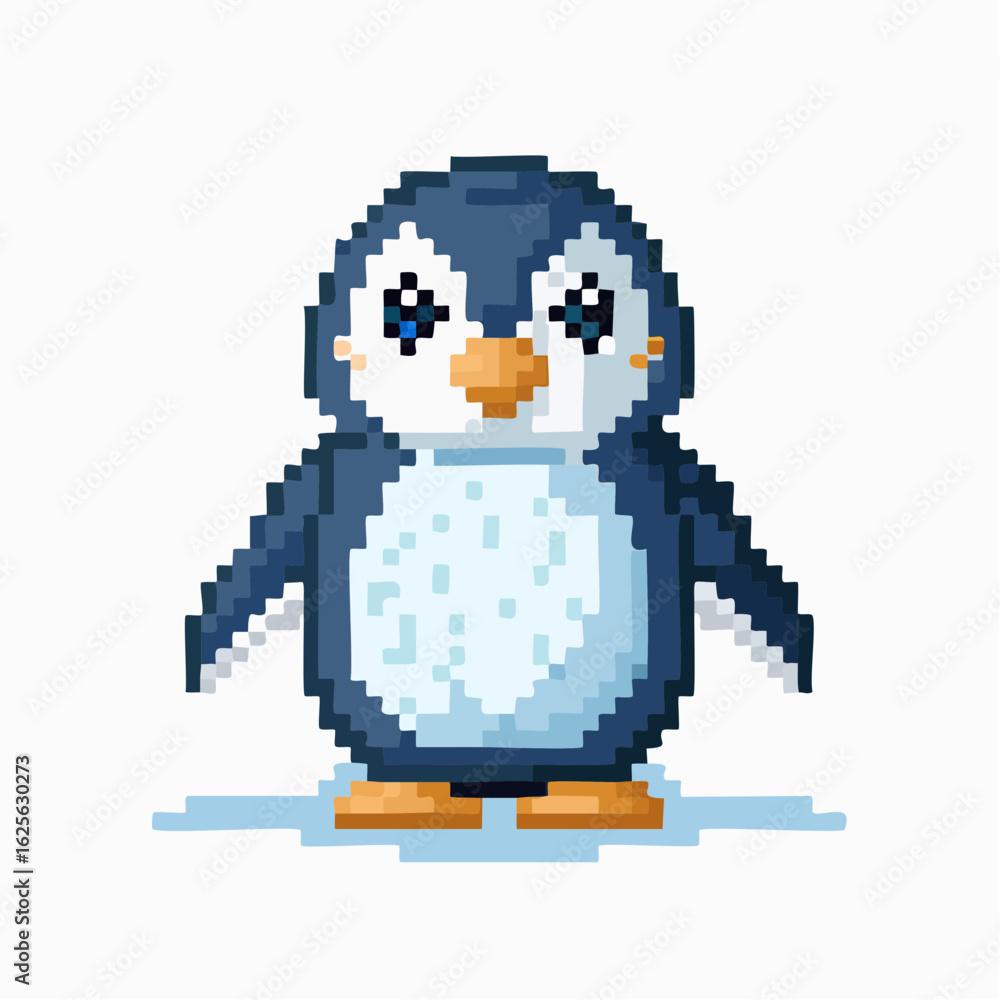 Obraz premium Pixelated penguin illustration isolated on white background, charming and cute depiction