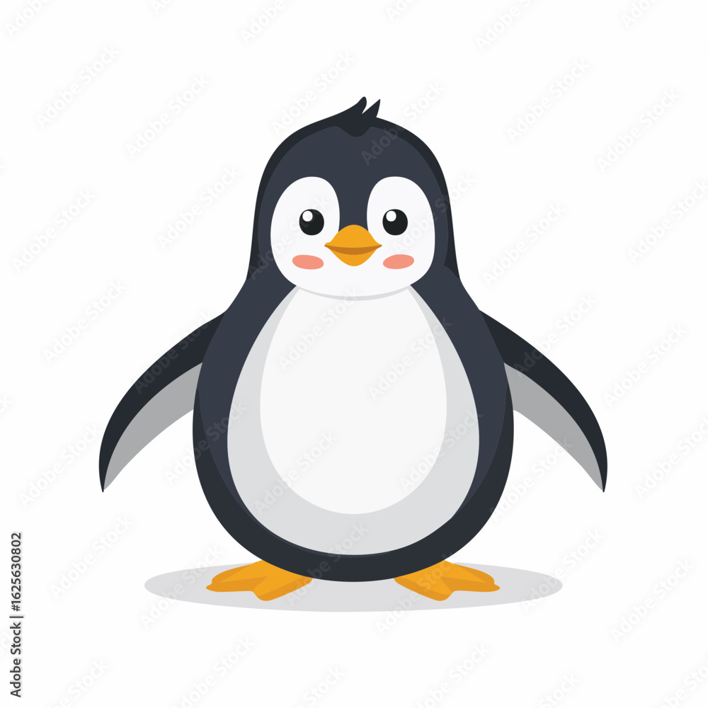 Fototapeta premium Adorable Penguin Cartoon Character with Big Eyes and Orange Beak on a White Background