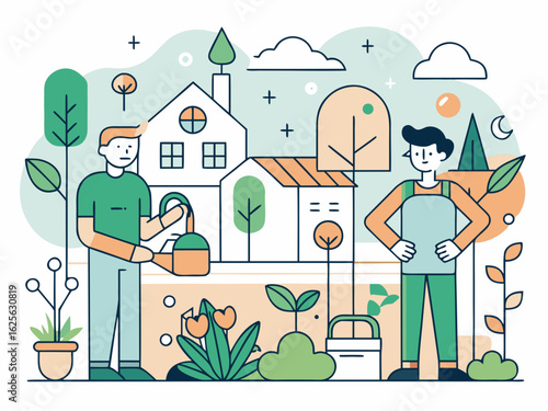 Couple Gardening Icon Collection – Sustainable Backyard Lifestyle
