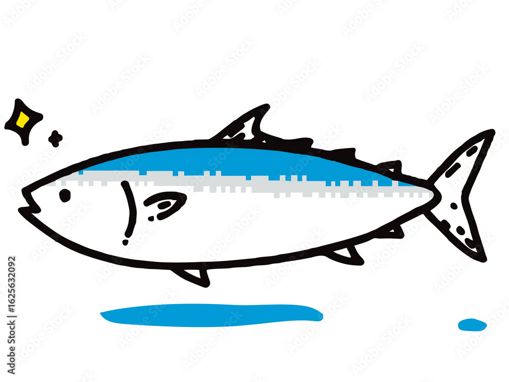 Obraz premium きらめく新鮮な魚のイラスト - 青い線が美しい水産物