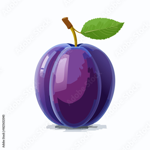 Illustrative depiction of a plum with vibrant colors against a pristine white backdrop